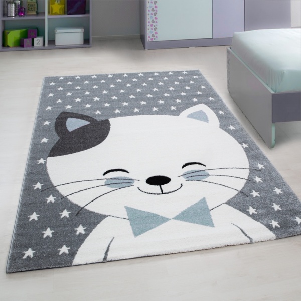 Kids Happy Cat Blue Rug